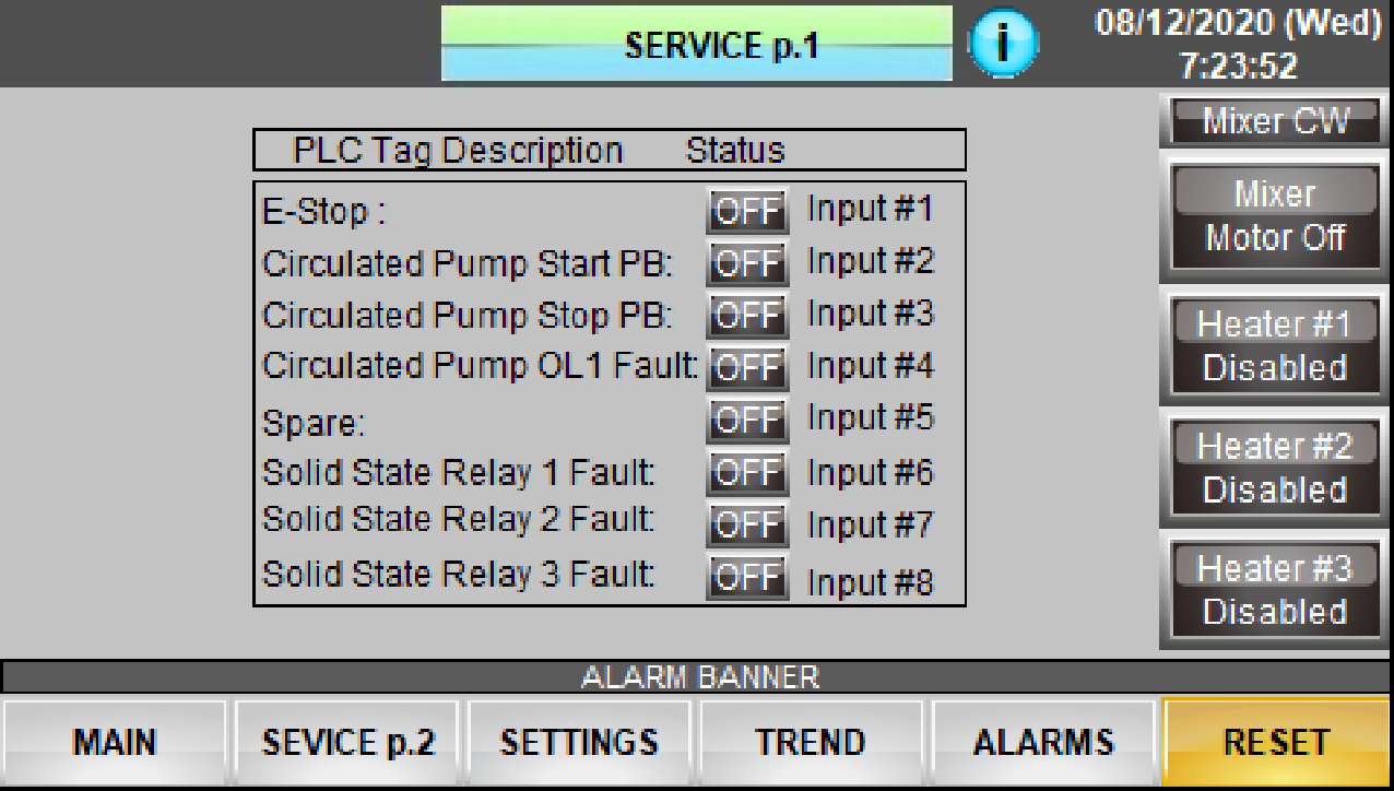 Reactor Controller Screen Descriptions